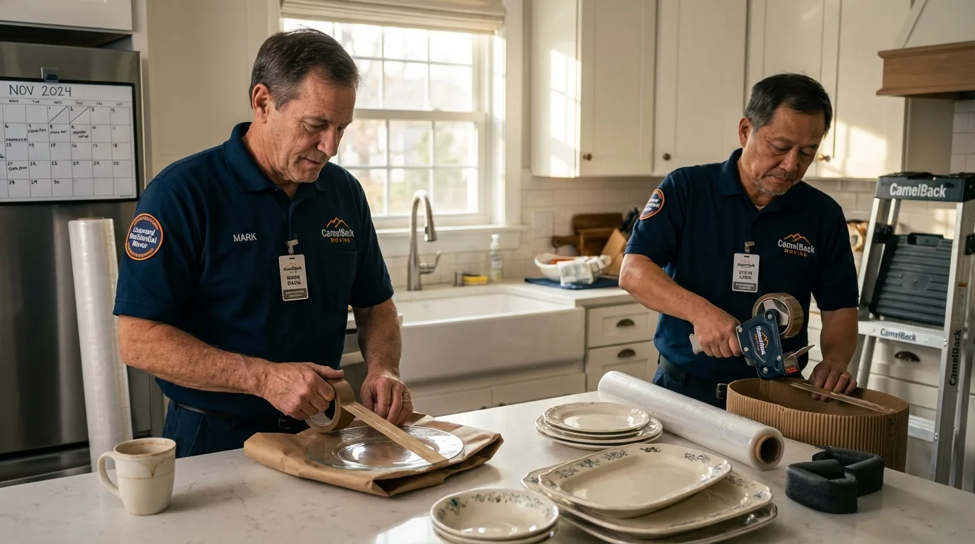 Professional crew packing kitchen dishware in Red Hill, PA